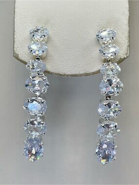 Swarovski Crystal Elements White Oval Crystal Bridal Dangle Earrings Formal